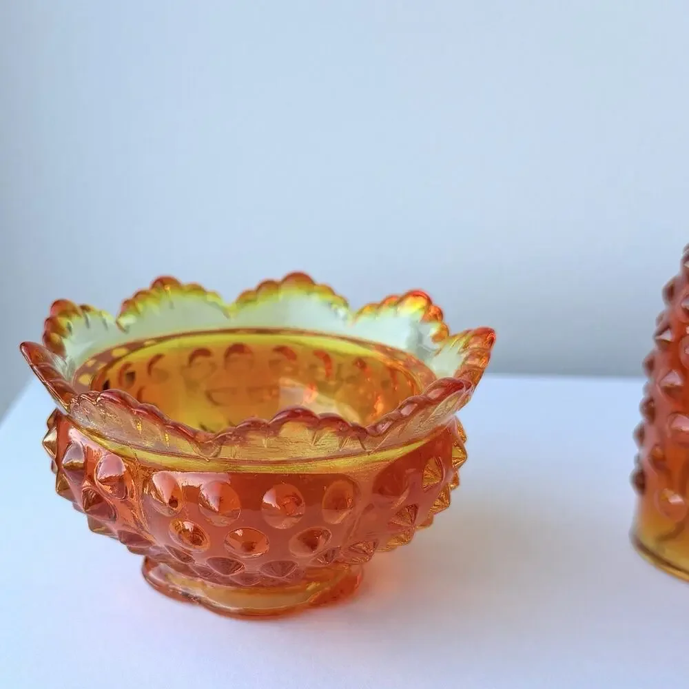 Fenton Hobnail Red Orange Amberina Glass Fairy Lamp Tea Light - Glows